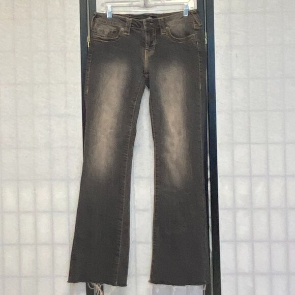 True Religion Low Rise Becca Big T Bootcut Raw Hem Faded Denim Jeans Black 29 - Picture 1 of 13
